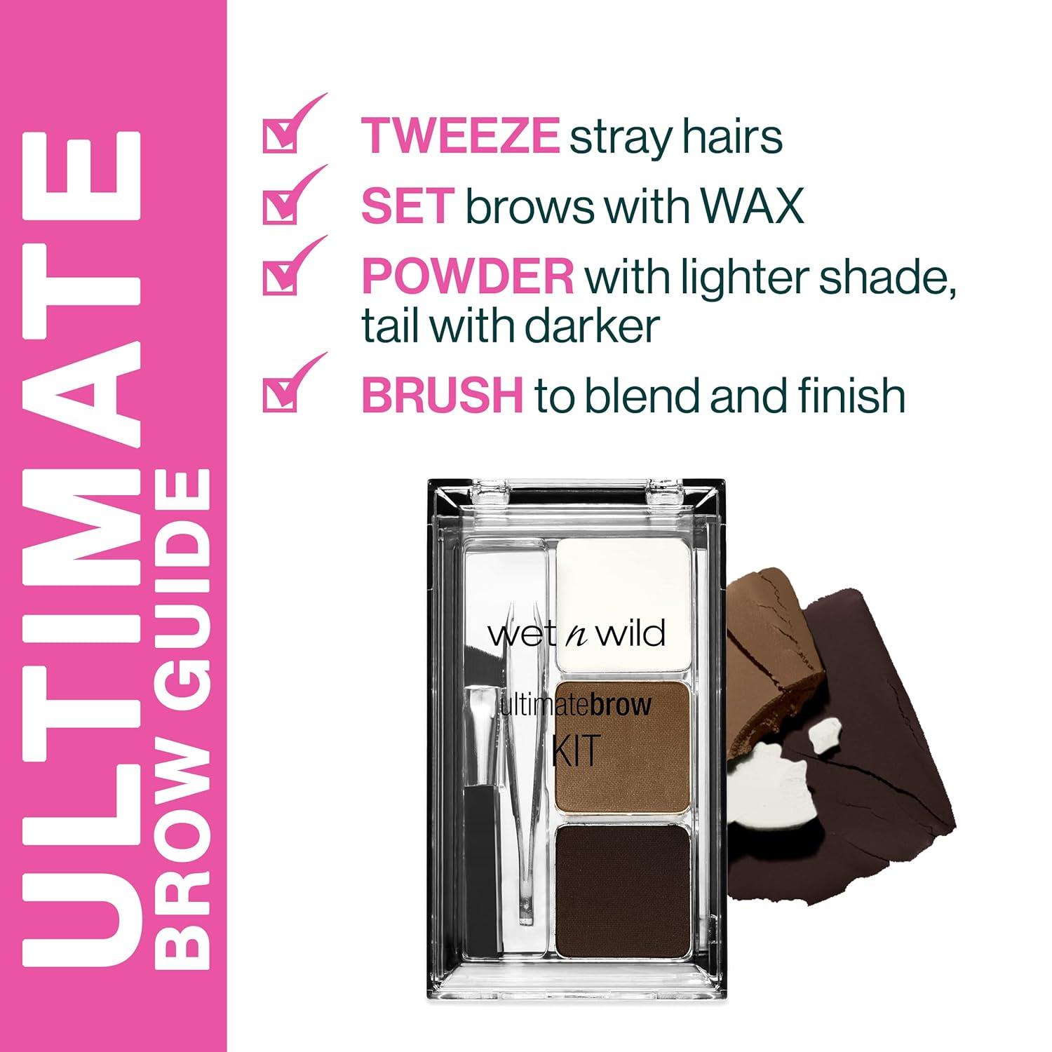 wet n wild Ultimate Eyebrow Makeup Kit, Long-Lasting Matte Brow Powder, Tweezers, Wax & Brush, Built-In Mirror, Purse-Friendly Compact – Dark Brown(Dark Brown)