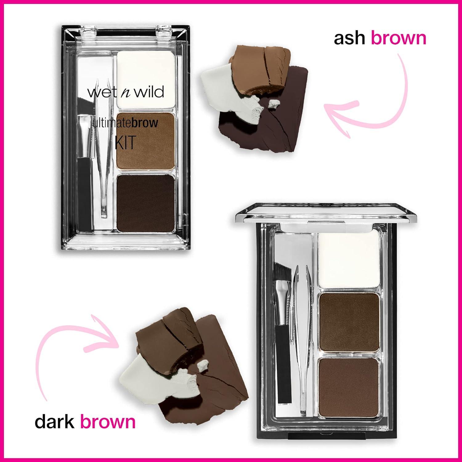 wet n wild Ultimate Eyebrow Makeup Kit, Long-Lasting Matte Brow Powder, Tweezers, Wax & Brush, Built-In Mirror, Purse-Friendly Compact – Dark Brown(Dark Brown)