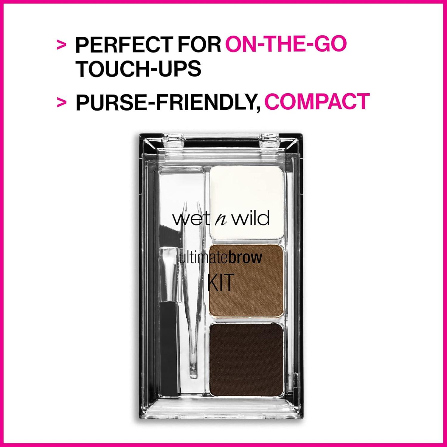 wet n wild Ultimate Eyebrow Makeup Kit, Long-Lasting Matte Brow Powder, Tweezers, Wax & Brush, Built-In Mirror, Purse-Friendly Compact – Dark Brown(Dark Brown)