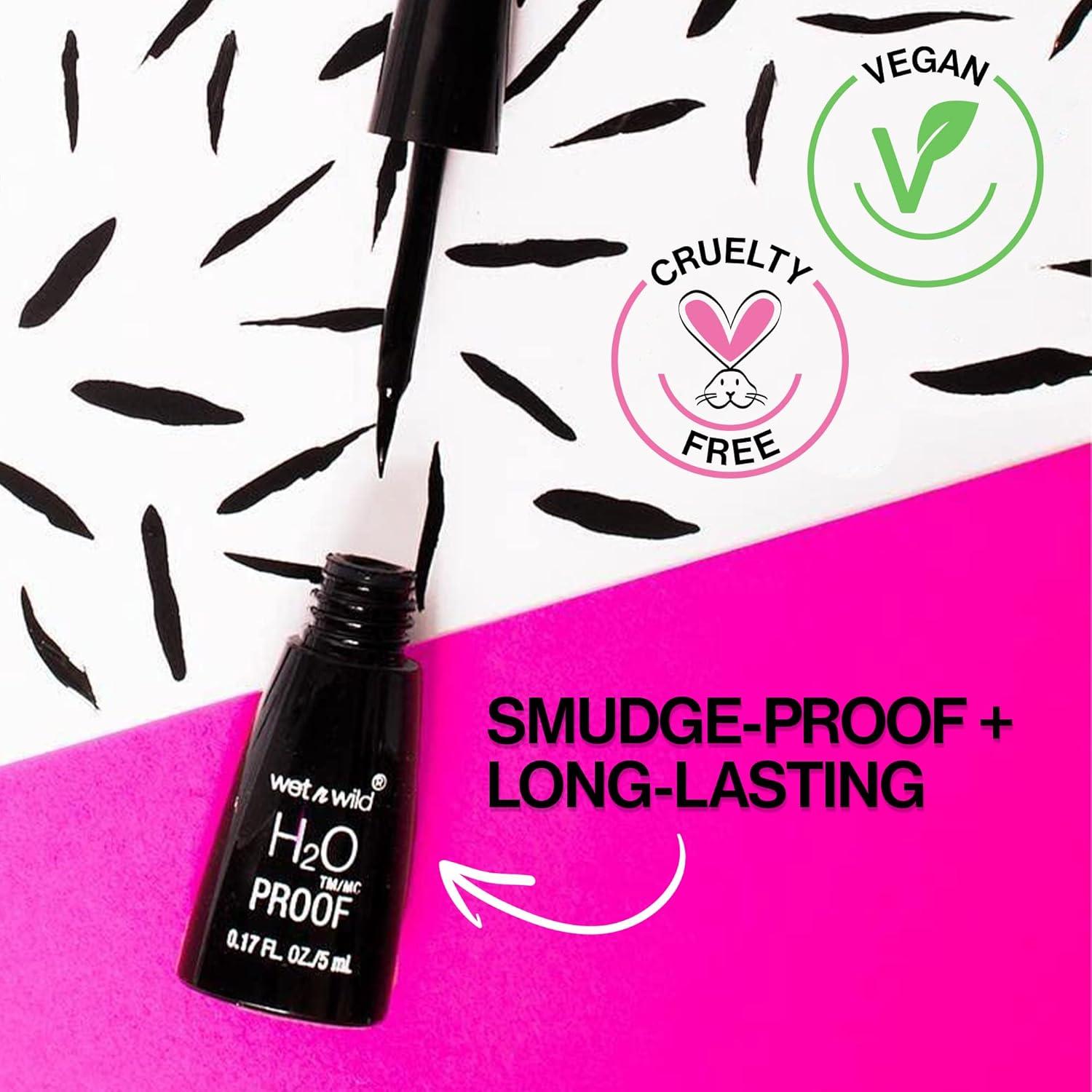wet n wild H2O Proof Liquid Eyeliner, Waterproof & Smudge-Proof, Long-Lasting Definition, Precise Brush Applicator, Cruelty-Free – Dark Brown(Black)