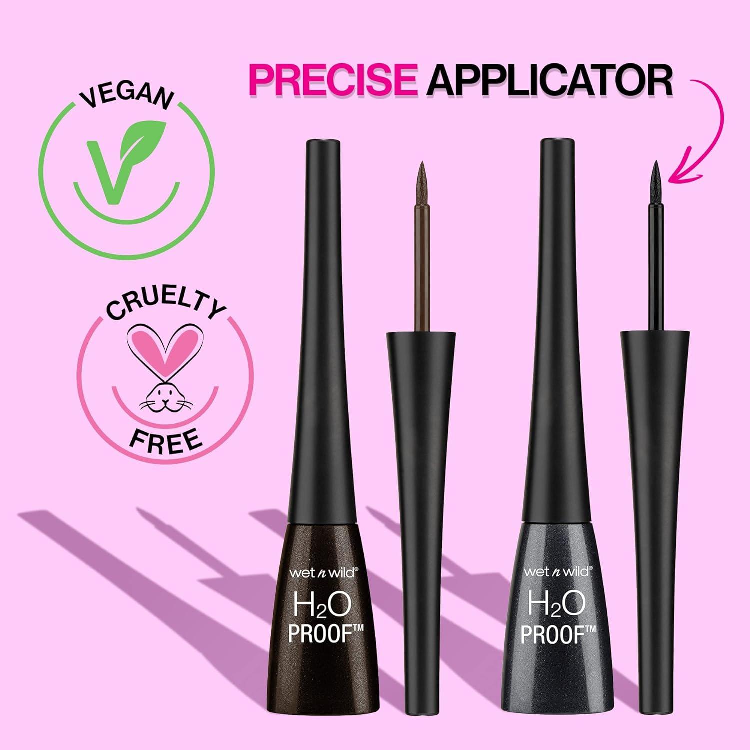 wet n wild H2O Proof Liquid Eyeliner, Waterproof & Smudge-Proof, Long-Lasting Definition, Precise Brush Applicator, Cruelty-Free – Dark Brown(Black)