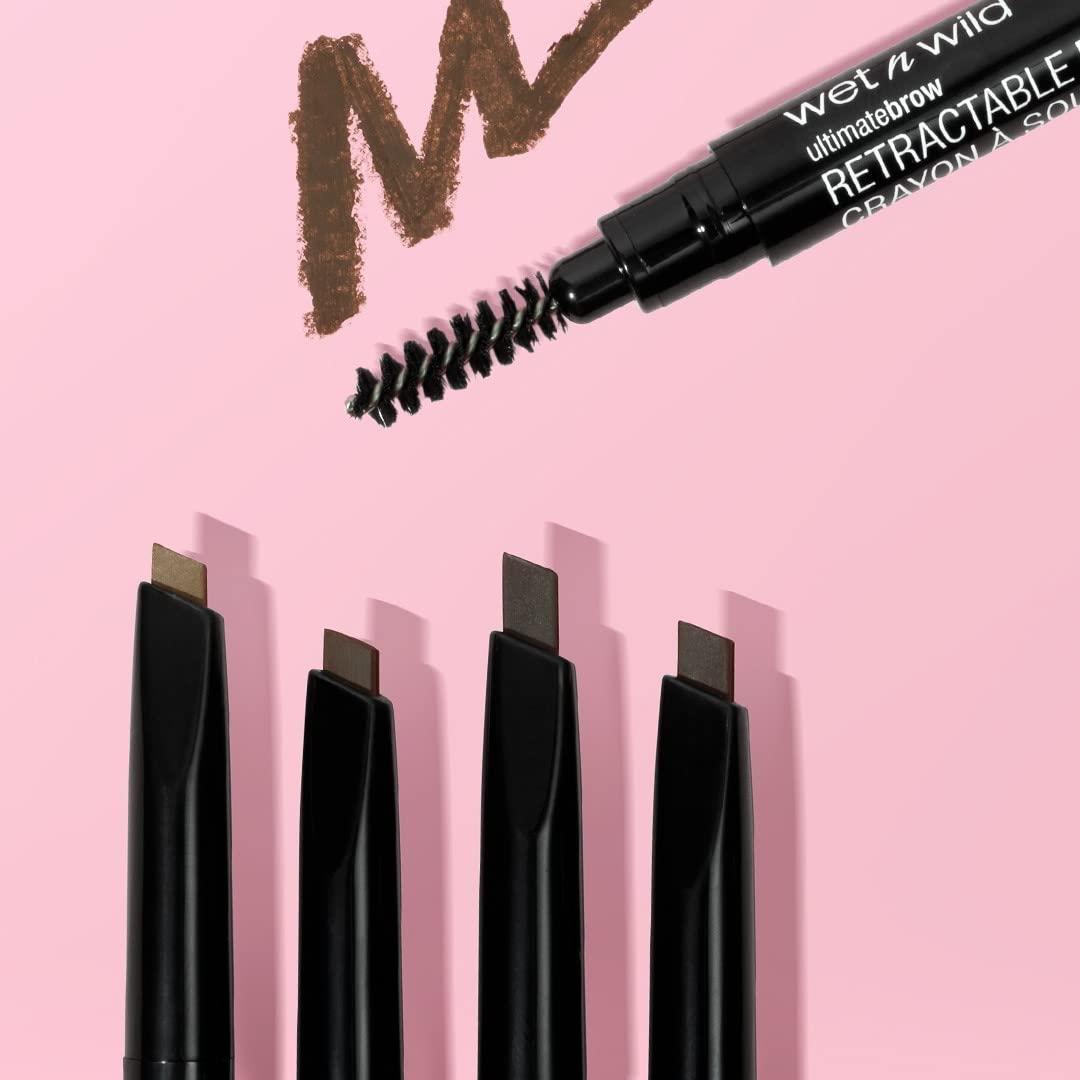 wet n wild Ultimate Eyebrow Retractable Definer Pencil, Medium Brown, Dual-Sided Brow Brush, Fine Tip, Shapes, Defines, Fills Brow Makeup(Dark Brown)