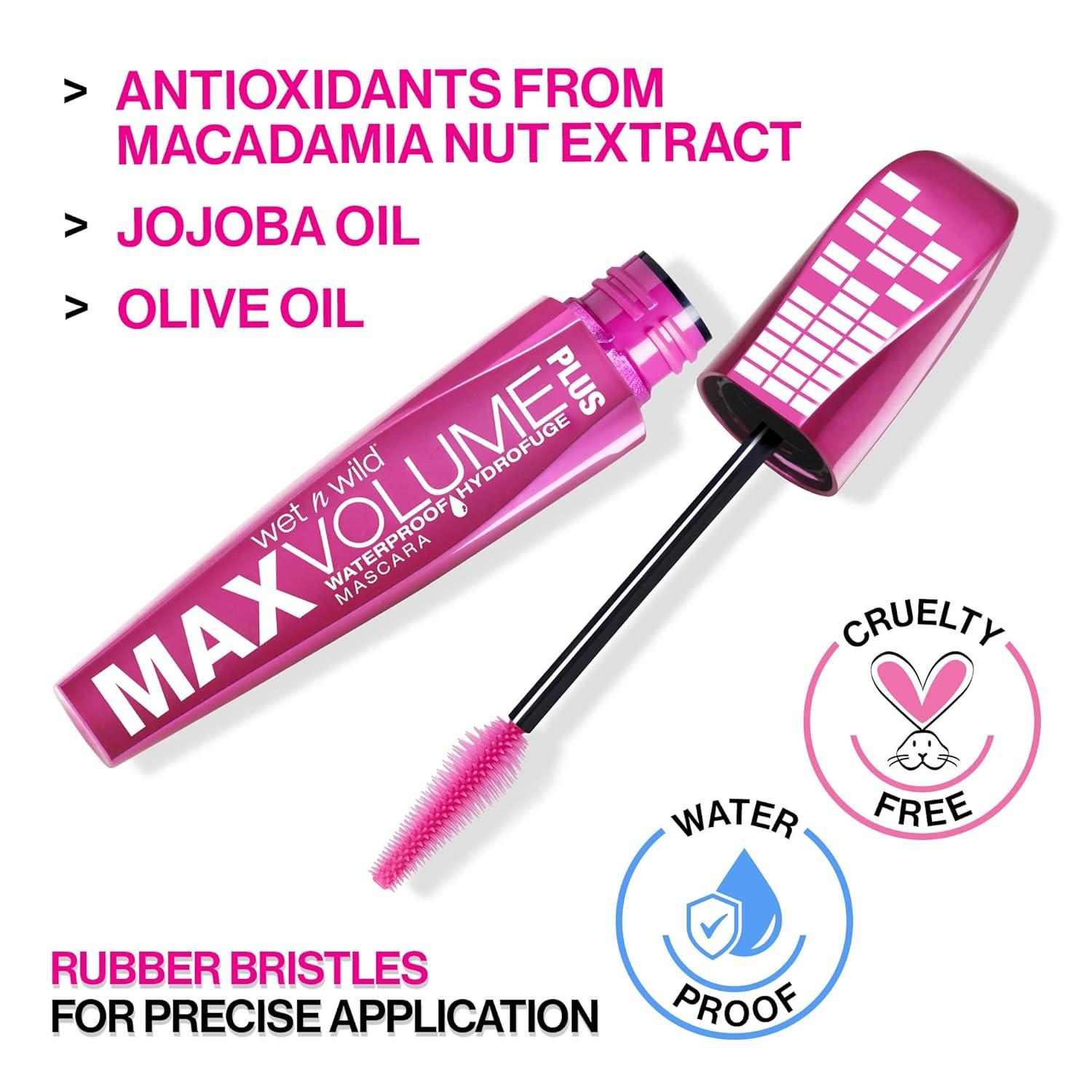 wet n wild Max Volume Plus Waterproof Mascara – Amp’d Black(Black)