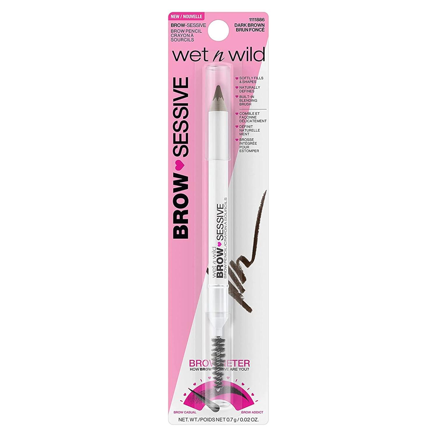 wet n wild Brow-Sessive Brow Pencil, Ultra-Precise Dual Ended Spoolie Brush for Perfect Buildable Blendable Shaping, Natural Lasting Shades for Every Brow, Cruelty-Free & Vegan – Dark Brown(Packaged)(Dark Brown(Packaged))