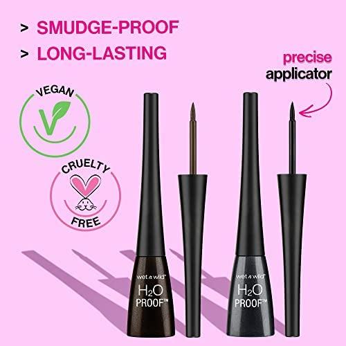 wet n wild H2O Proof Liquid Eyeliner, Waterproof & Smudge-Proof, Long-Lasting Definition, Precise Brush Applicator, Cruelty-Free – Dark Brown(Black(Carded))