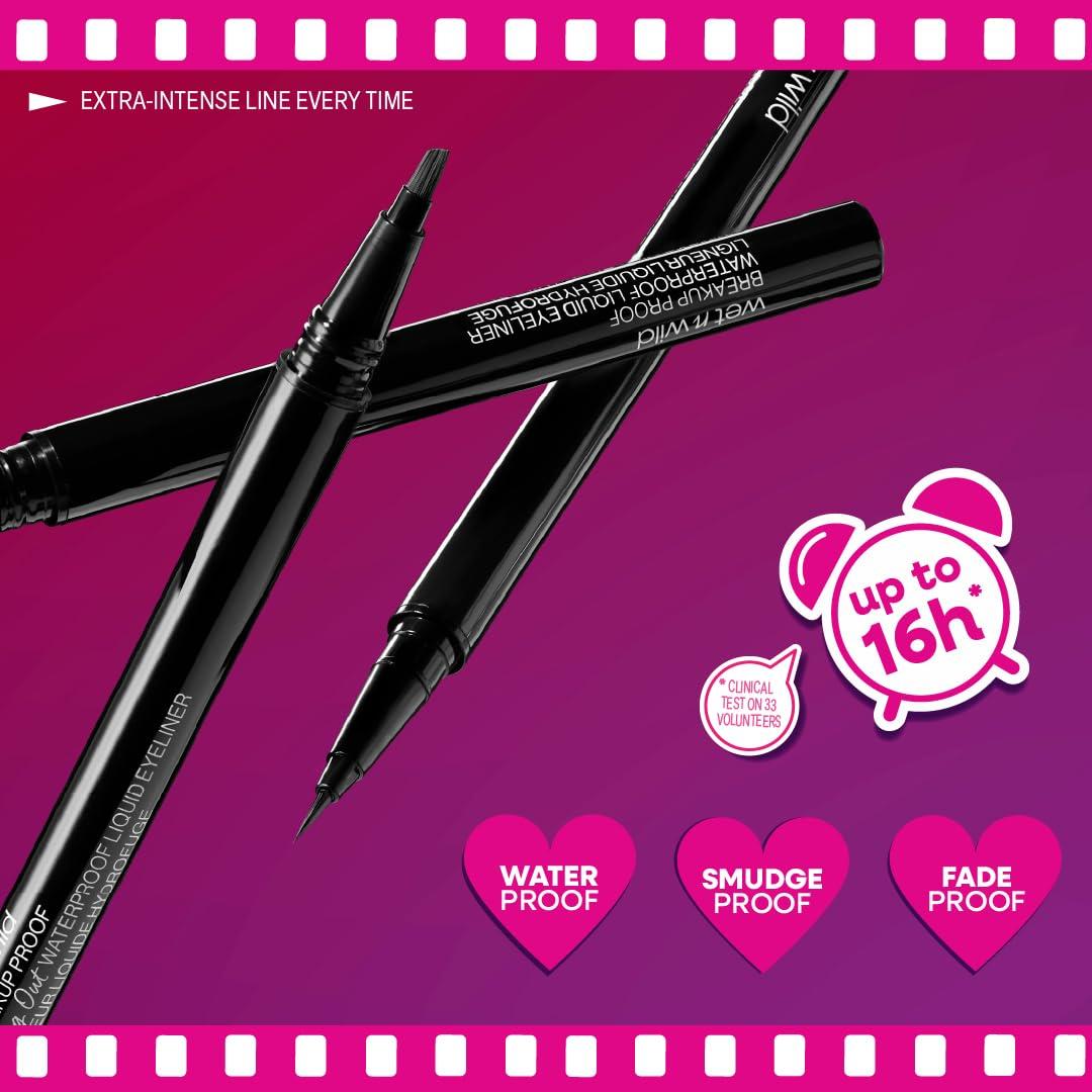 wet n wild Mega Last Breakup Proof Liquid Eyeliner – Ultra-Fine Brush, Waterproof, 16-Hour Long-Lasting Wear- Cruelty-Free & Vegan – Black(Black)