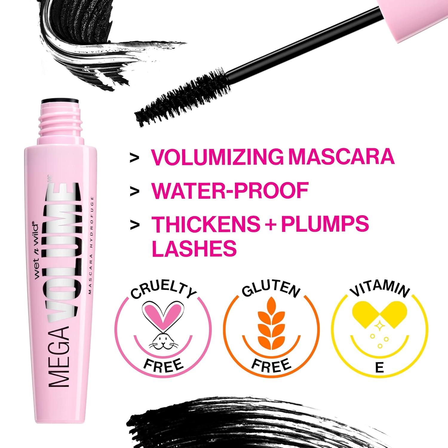 wet n wild Mascara Mega Volume – Volumizing, Waterproof, Smudge-Resistant, Cruelty-Free, Gluten-Free, Sulfate-Free & Vegan – Very Black(Very Black – Waterproof)