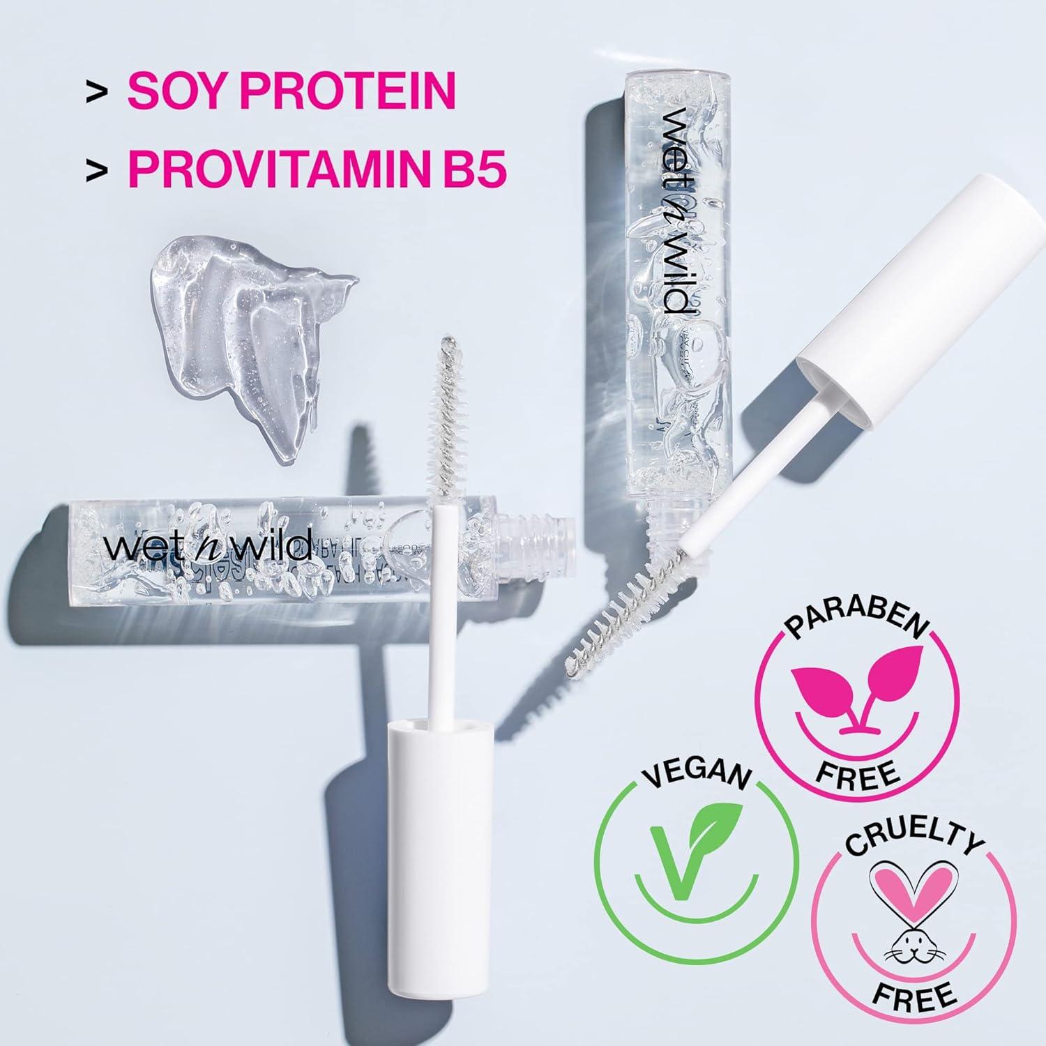 wet n wild Mega Clear Brow & Lash Mascara – Sculpts Brows, Defines Lashes, Conditioning with Soy Protein & ProVitamin B5, Primer & Top Coat, Cruelty-Free & Vegan – Clear(Clear)