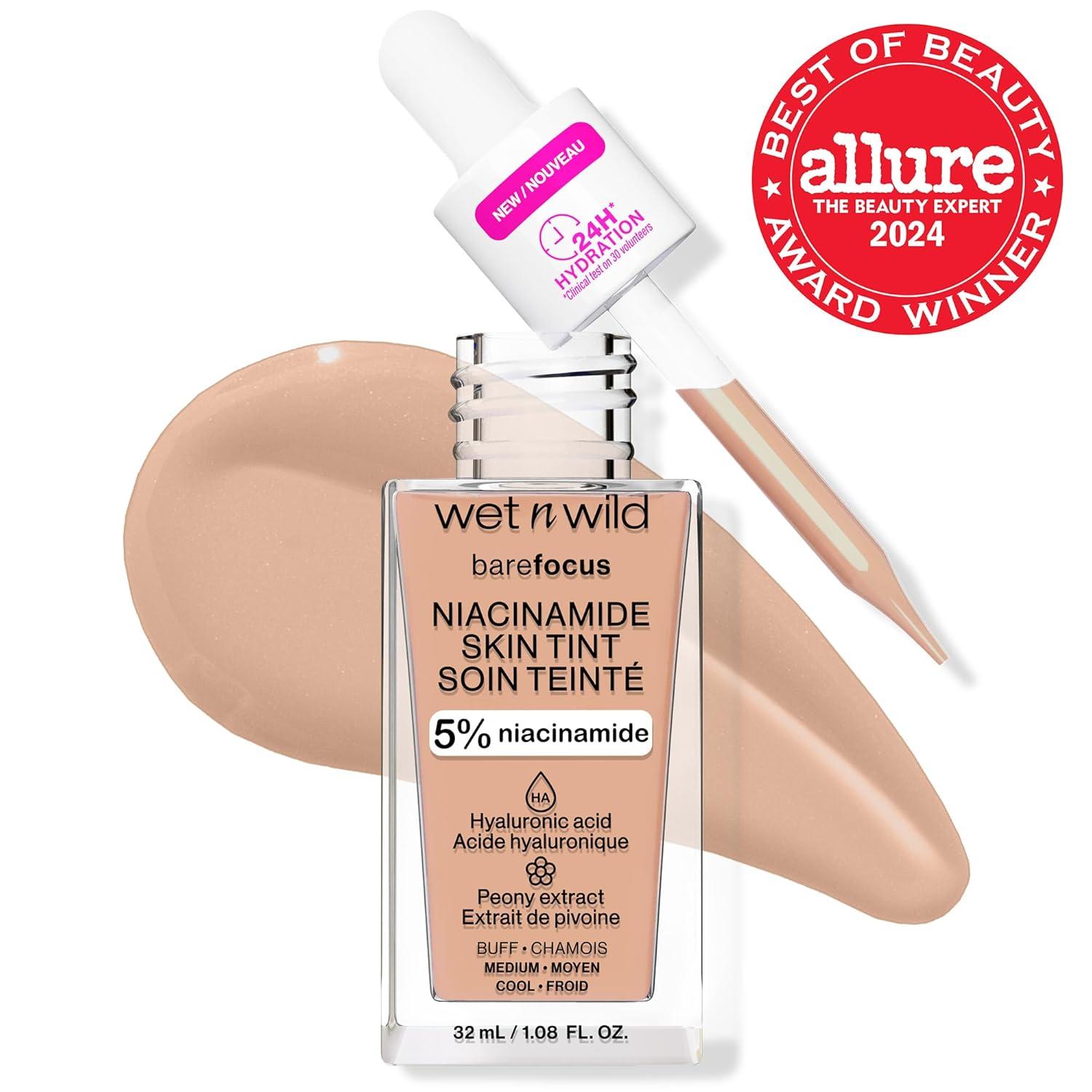 wet n wild Bare Focus Skin Tint, 5% Niacinamide Enriched, Buildable Sheer Lightweight Coverage, Natural Radiant Finish, Hyaluronic & Vitamin Hydration Boost, Cruelty-Free & Vegan – Fair Beige(Buff)