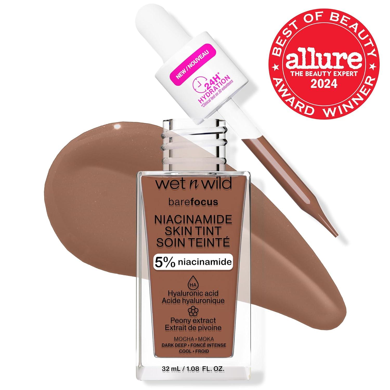 wet n wild Bare Focus Skin Tint, 5% Niacinamide Enriched, Buildable Sheer Lightweight Coverage, Natural Radiant Finish, Hyaluronic & Vitamin Hydration Boost, Cruelty-Free & Vegan – Fair Beige(Mocha)
