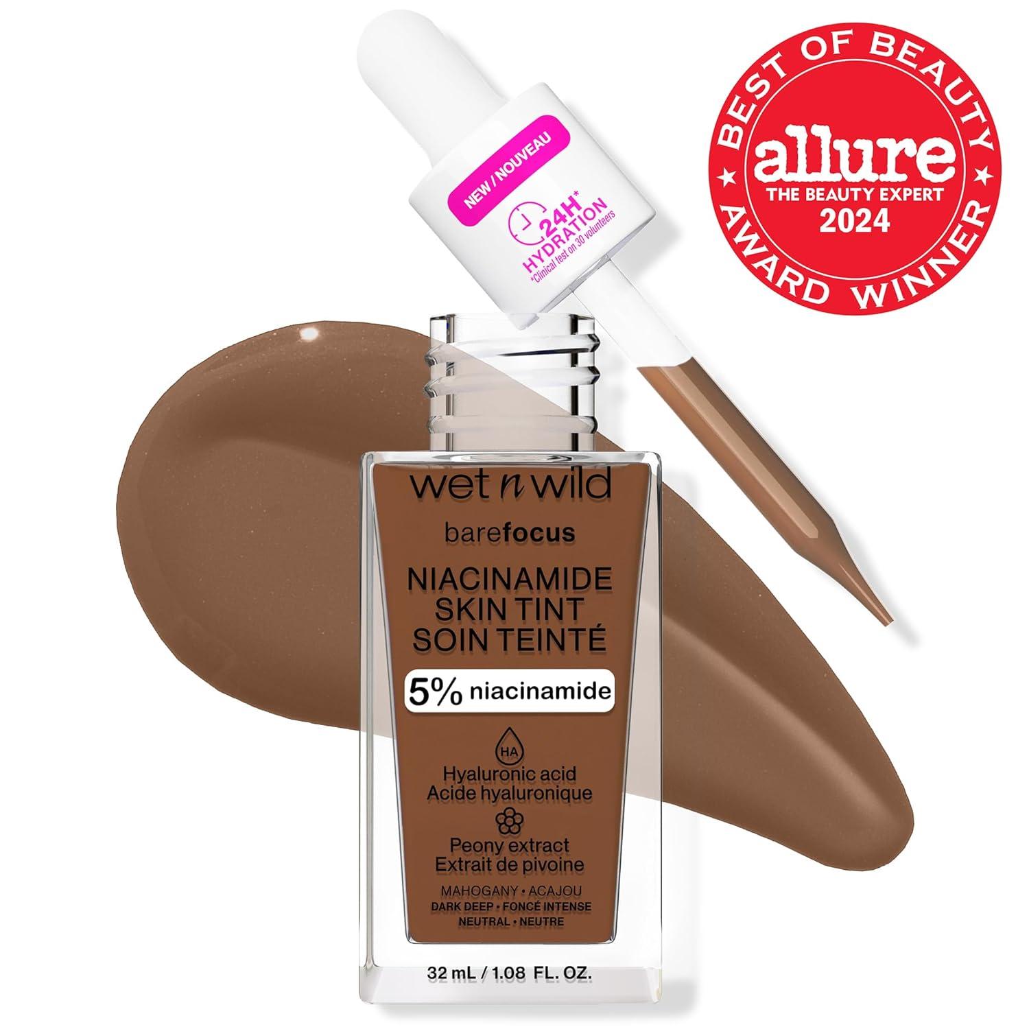wet n wild Bare Focus Skin Tint, 5% Niacinamide Enriched, Buildable Sheer Lightweight Coverage, Natural Radiant Finish, Hyaluronic & Vitamin Hydration Boost, Cruelty-Free & Vegan – Fair Beige(Mahogany)