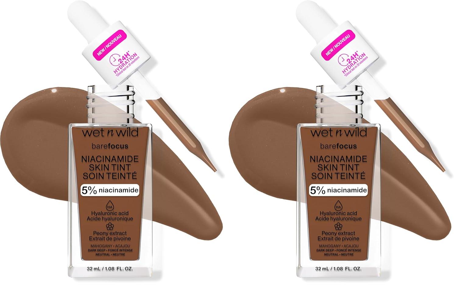 wet n wild Bare Focus Skin Tint, 5% Niacinamide Enriched, Buildable Sheer Lightweight Coverage, Natural Radiant Finish, Hyaluronic & Vitamin Hydration Boost, Cruelty-Free & Vegan – Fair Beige(Mahogany)