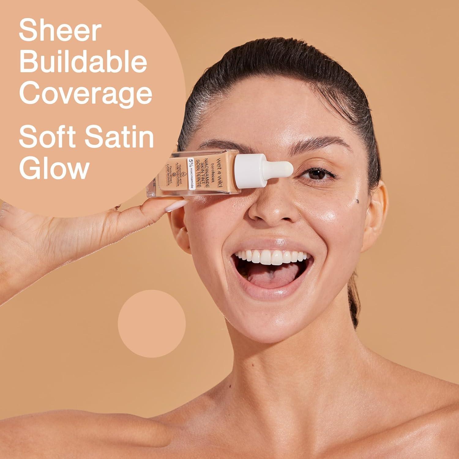 wet n wild Bare Focus Skin Tint, 5% Niacinamide Enriched, Buildable Sheer Lightweight Coverage, Natural Radiant Finish, Hyaluronic & Vitamin Hydration Boost, Cruelty-Free & Vegan – Fair Beige(Cocoa)
