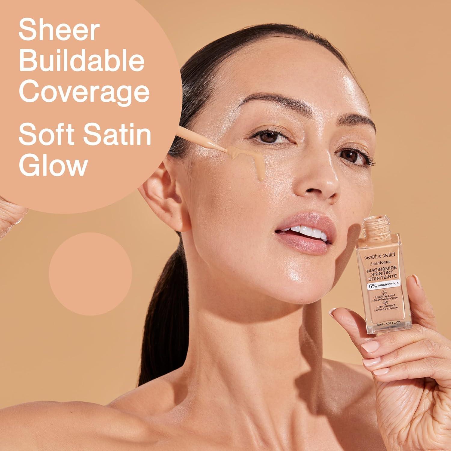 wet n wild Bare Focus Skin Tint, 5% Niacinamide Enriched, Buildable Sheer Lightweight Coverage, Natural Radiant Finish, Hyaluronic & Vitamin Hydration Boost, Cruelty-Free & Vegan – Fair Beige(Medium Beige)