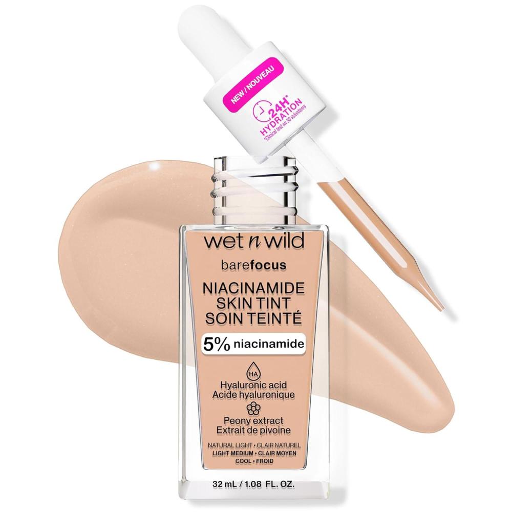 wet n wild Bare Focus Skin Tint, 5% Niacinamide Enriched, Buildable Sheer Lightweight Coverage, Natural Radiant Finish, Hyaluronic & Vitamin Hydration Boost, Cruelty-Free & Vegan – Fair Beige(Natural Light)