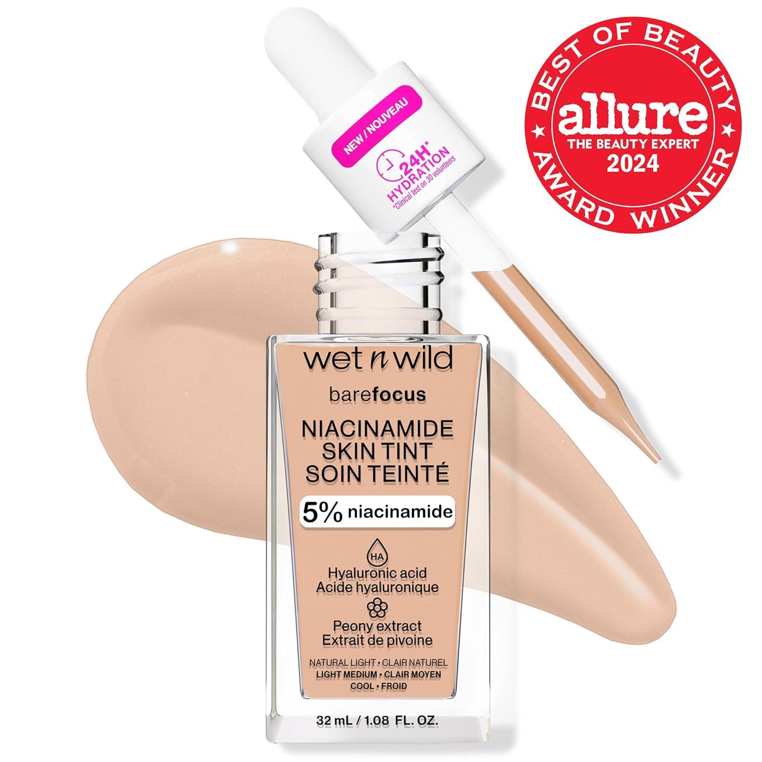 wet n wild Bare Focus Skin Tint, 5% Niacinamide Enriched, Buildable Sheer Lightweight Coverage, Natural Radiant Finish, Hyaluronic & Vitamin Hydration Boost, Cruelty-Free & Vegan – Fair Beige(Natural Light)