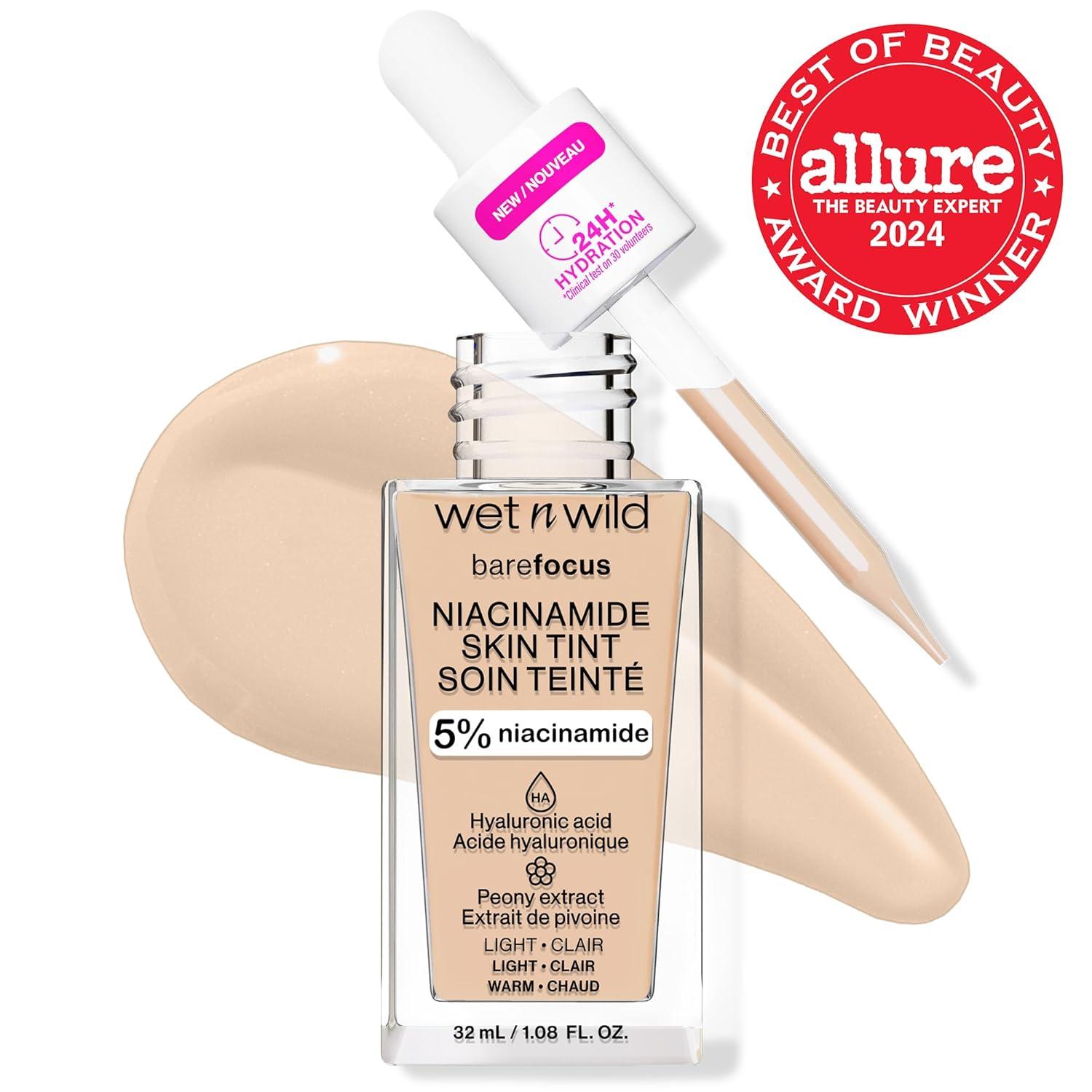 wet n wild Bare Focus Skin Tint, 5% Niacinamide Enriched, Buildable Sheer Lightweight Coverage, Natural Radiant Finish, Hyaluronic & Vitamin Hydration Boost, Cruelty-Free & Vegan – Fair Beige(Light)