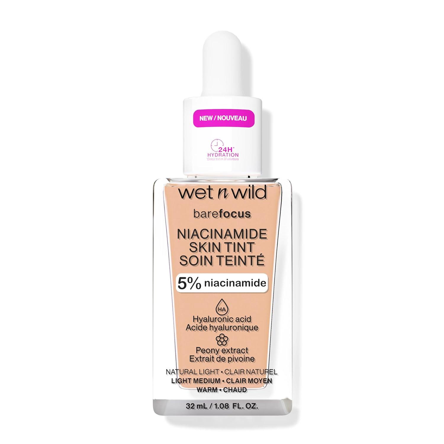 wet n wild Bare Focus Skin Tint, 5% Niacinamide Enriched, Buildable Sheer Lightweight Coverage, Natural Radiant Finish, Hyaluronic & Vitamin Hydration Boost, Cruelty-Free & Vegan – Fair Beige(Light)