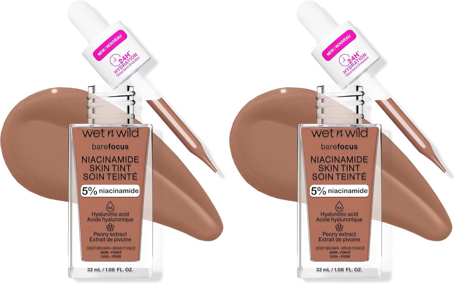 wet n wild Bare Focus Skin Tint, 5% Niacinamide Enriched, Buildable Sheer Lightweight Coverage, Natural Radiant Finish, Hyaluronic & Vitamin Hydration Boost, Cruelty-Free & Vegan – Fair Beige(Deep Brown)