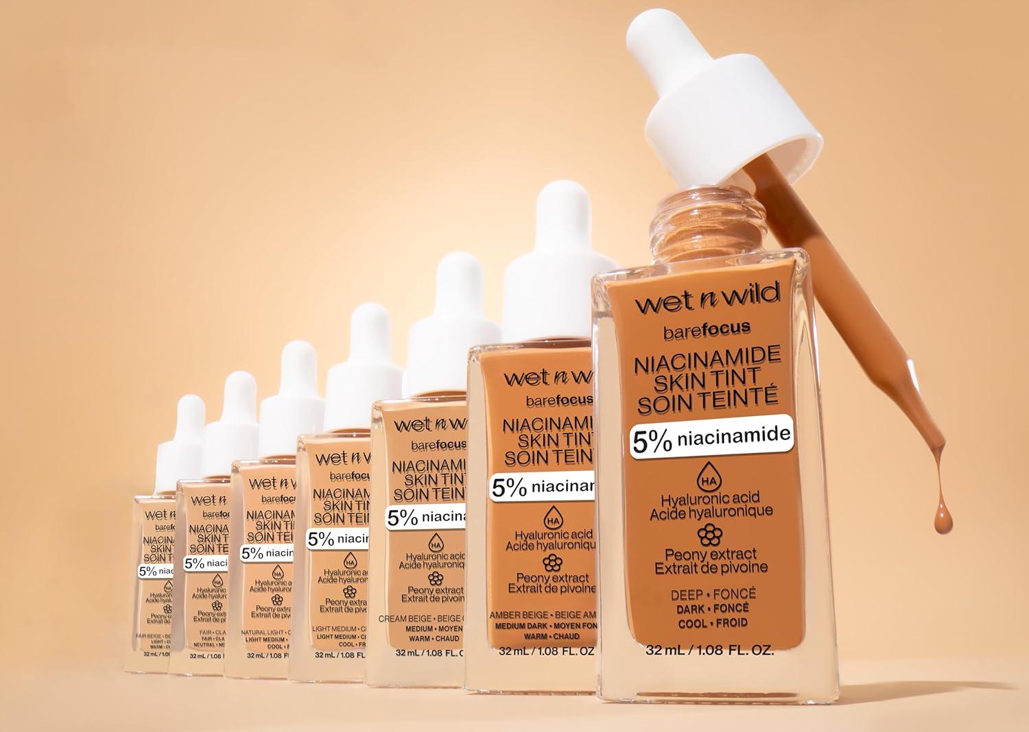 wet n wild Bare Focus Skin Tint, 5% Niacinamide Enriched, Buildable Sheer Lightweight Coverage, Natural Radiant Finish, Hyaluronic & Vitamin Hydration Boost, Cruelty-Free & Vegan – Fair Beige(Light Medium Sand)