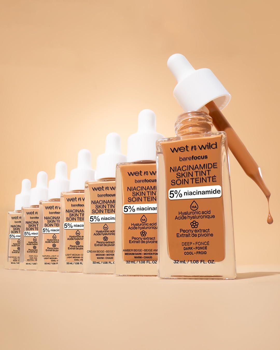 wet n wild Bare Focus Skin Tint, 5% Niacinamide Enriched, Buildable Sheer Lightweight Coverage, Natural Radiant Finish, Hyaluronic & Vitamin Hydration Boost, Cruelty-Free & Vegan – Fair Beige(Light Medium Sand)
