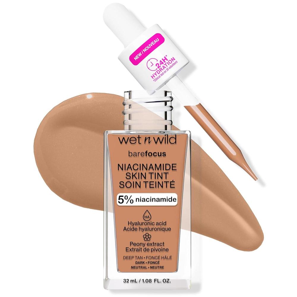 wet n wild Bare Focus Skin Tint, 5% Niacinamide Enriched, Buildable Sheer Lightweight Coverage, Natural Radiant Finish, Hyaluronic & Vitamin Hydration Boost, Cruelty-Free & Vegan – Fair Beige(Deep Tan)