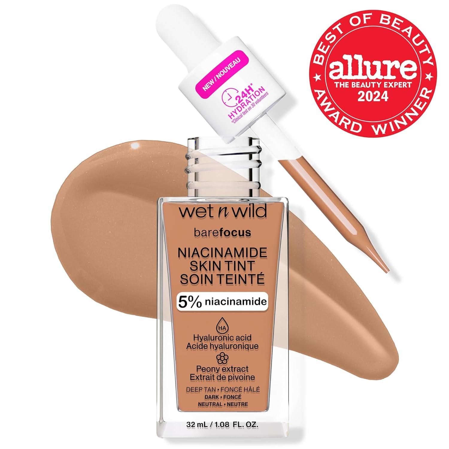 wet n wild Bare Focus Skin Tint, 5% Niacinamide Enriched, Buildable Sheer Lightweight Coverage, Natural Radiant Finish, Hyaluronic & Vitamin Hydration Boost, Cruelty-Free & Vegan – Fair Beige(Deep Tan)