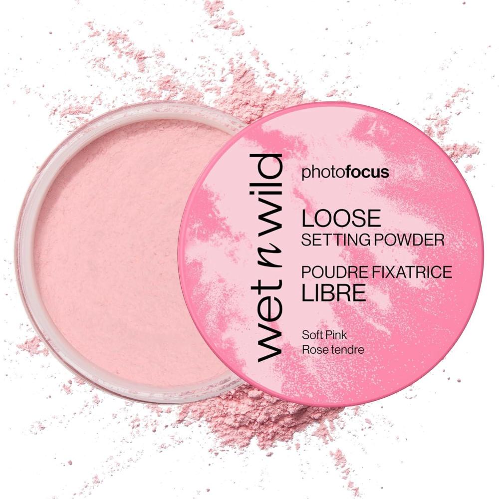 wet n wild Photo Focus Loose Baking Setting Powder, Highlighter Makeup, Fair to Medium & Tan Skin Tones – Translucent(Soft Pink)