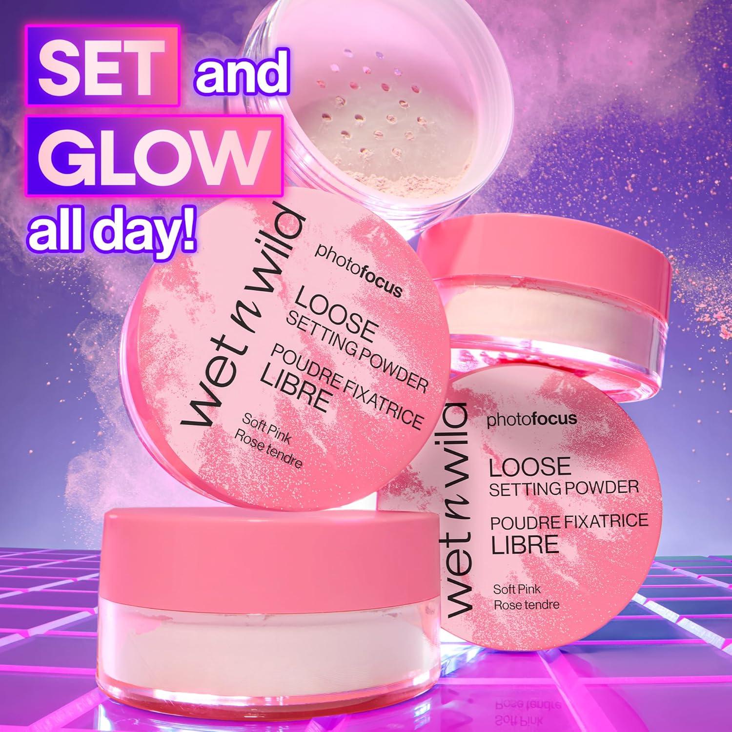wet n wild Photo Focus Loose Baking Setting Powder, Highlighter Makeup, Fair to Medium & Tan Skin Tones – Translucent(Soft Pink)