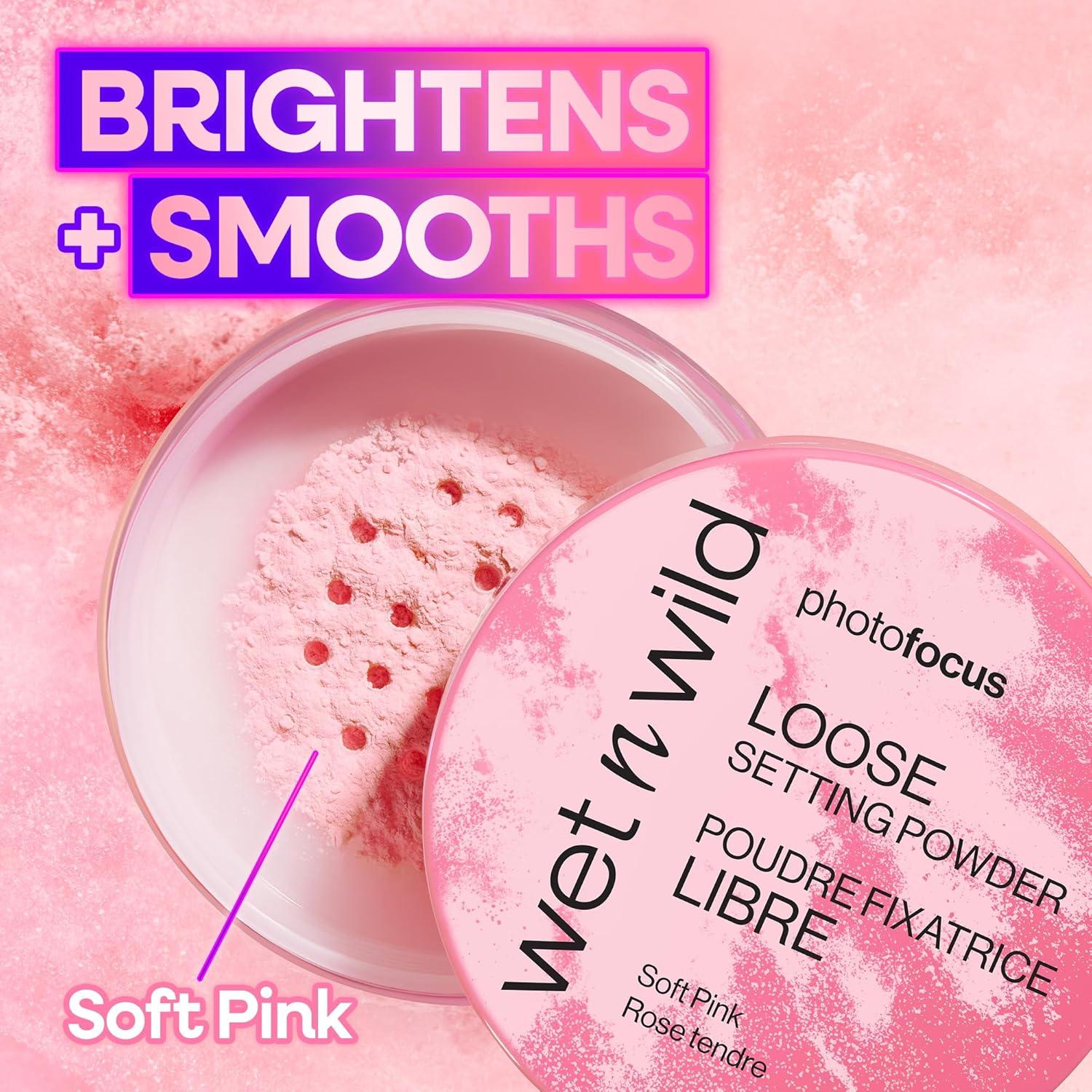 wet n wild Photo Focus Loose Baking Setting Powder, Highlighter Makeup, Fair to Medium & Tan Skin Tones – Translucent(Soft Pink)