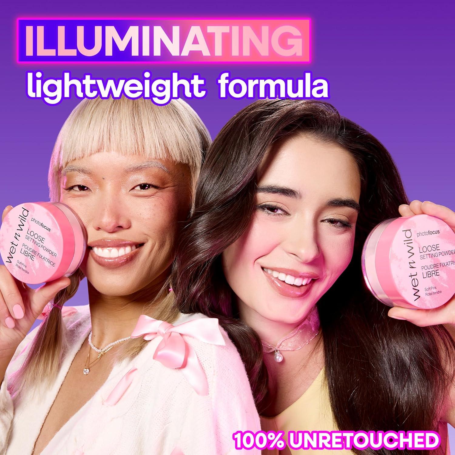 wet n wild Photo Focus Loose Baking Setting Powder, Highlighter Makeup, Fair to Medium & Tan Skin Tones – Translucent(Soft Pink)