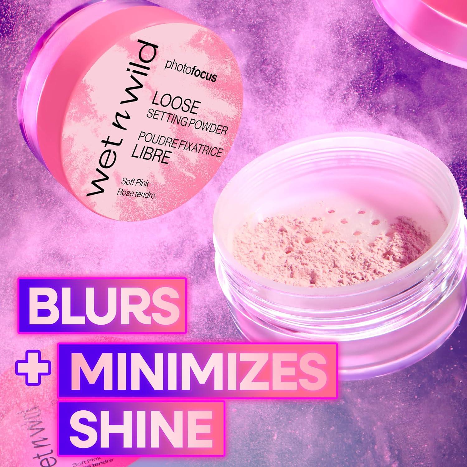 wet n wild Photo Focus Loose Baking Setting Powder, Highlighter Makeup, Fair to Medium & Tan Skin Tones – Translucent(Soft Pink)