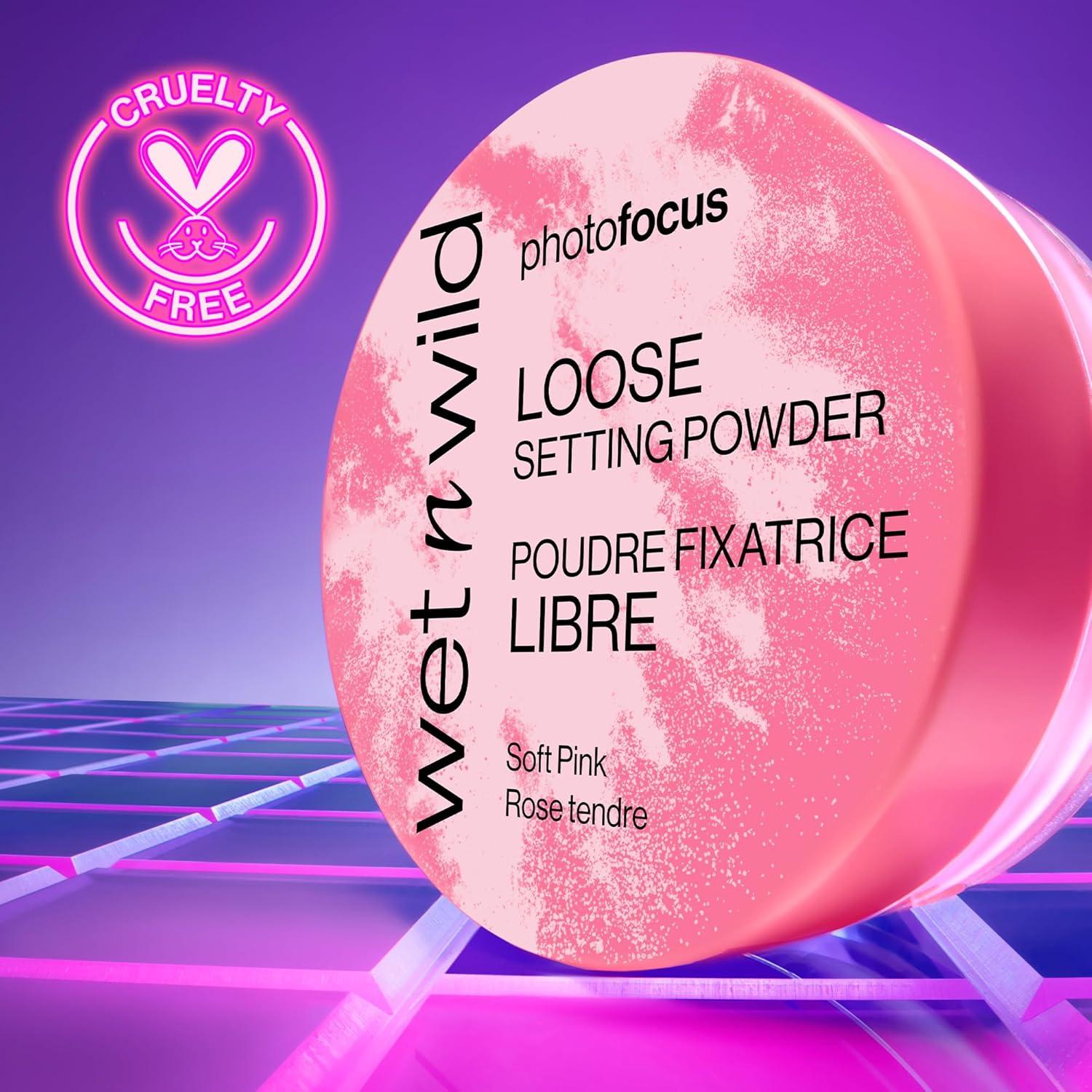 wet n wild Photo Focus Loose Baking Setting Powder, Highlighter Makeup, Fair to Medium & Tan Skin Tones – Translucent(Soft Pink)