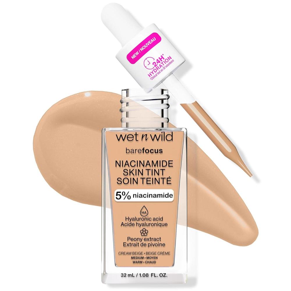 wet n wild Bare Focus Skin Tint, 5% Niacinamide Enriched, Buildable Sheer Lightweight Coverage, Natural Radiant Finish, Hyaluronic & Vitamin Hydration Boost, Cruelty-Free & Vegan – Fair Beige(Cream Beige)
