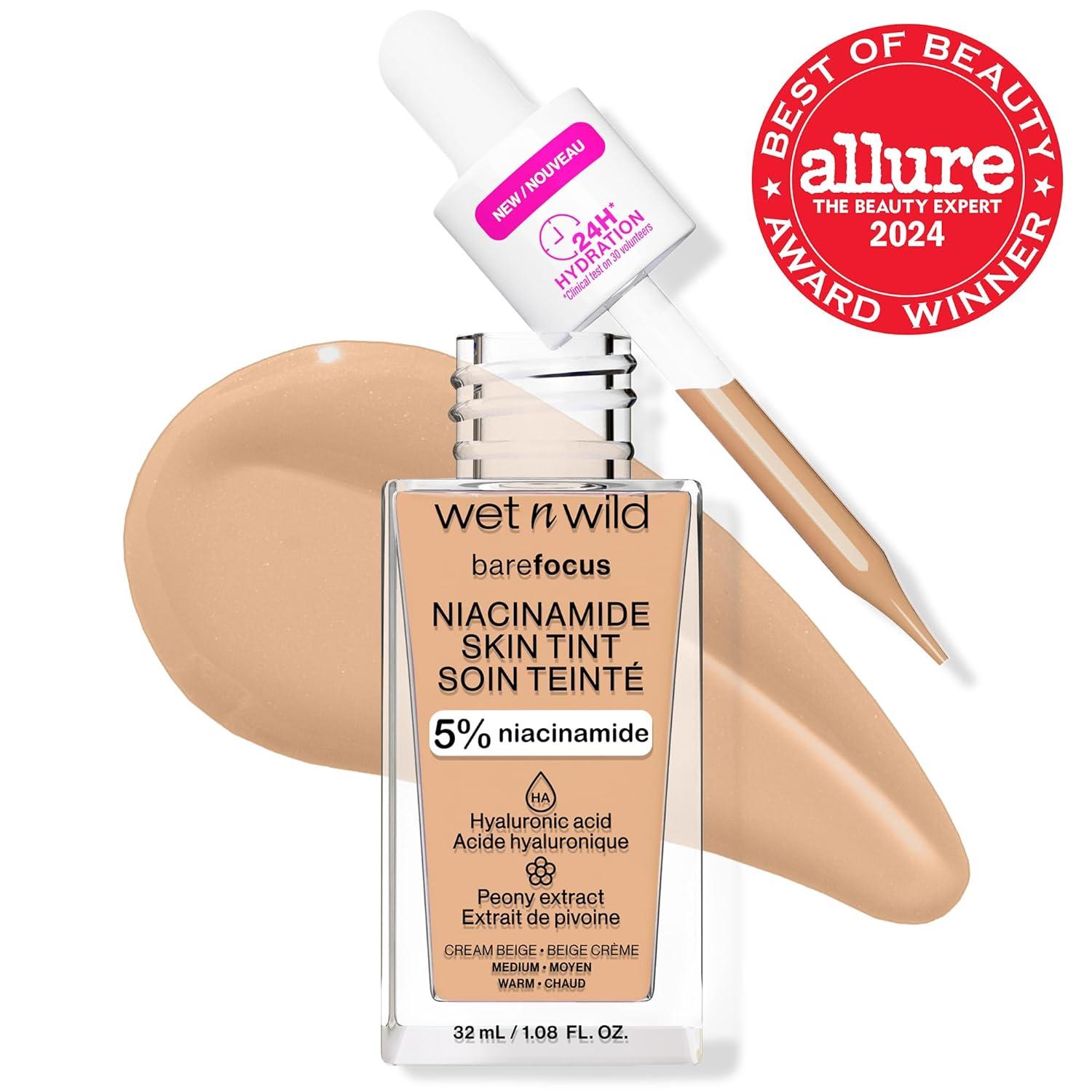 wet n wild Bare Focus Skin Tint, 5% Niacinamide Enriched, Buildable Sheer Lightweight Coverage, Natural Radiant Finish, Hyaluronic & Vitamin Hydration Boost, Cruelty-Free & Vegan – Fair Beige(Cream Beige)