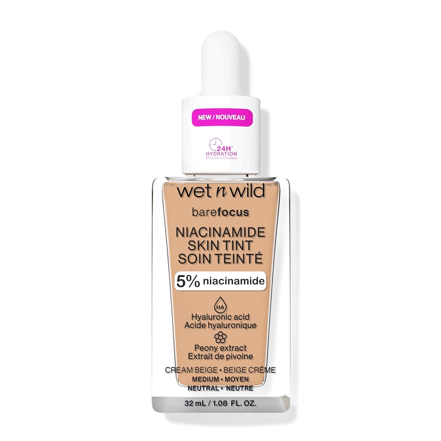 wet n wild Bare Focus Skin Tint, 5% Niacinamide Enriched, Buildable Sheer Lightweight Coverage, Natural Radiant Finish, Hyaluronic & Vitamin Hydration Boost, Cruelty-Free & Vegan – Fair Beige(Cream Beige)