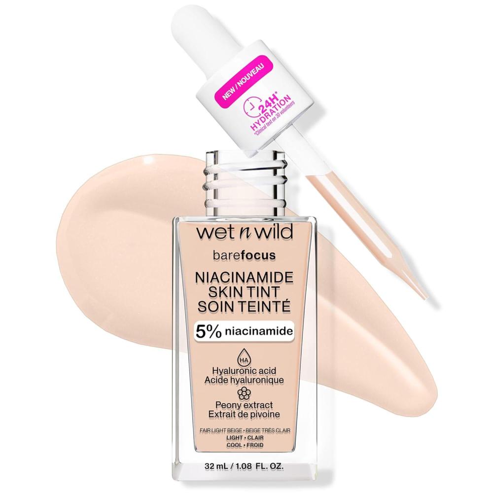 wet n wild Bare Focus Skin Tint, 5% Niacinamide Enriched, Buildable Sheer Lightweight Coverage, Natural Radiant Finish, Hyaluronic & Vitamin Hydration Boost, Cruelty-Free & Vegan – Fair Beige(Fair Light Beige)