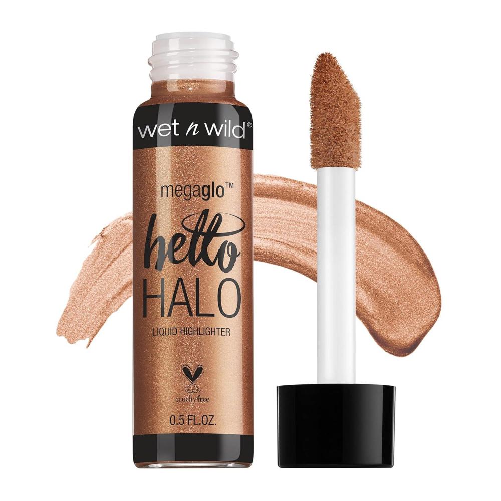 wet n wild MegaGlo Hello Halo Liquid Highlighter Makeup, Shimmer, Rose Gold Halo, Goodbye(Go With The Glow)