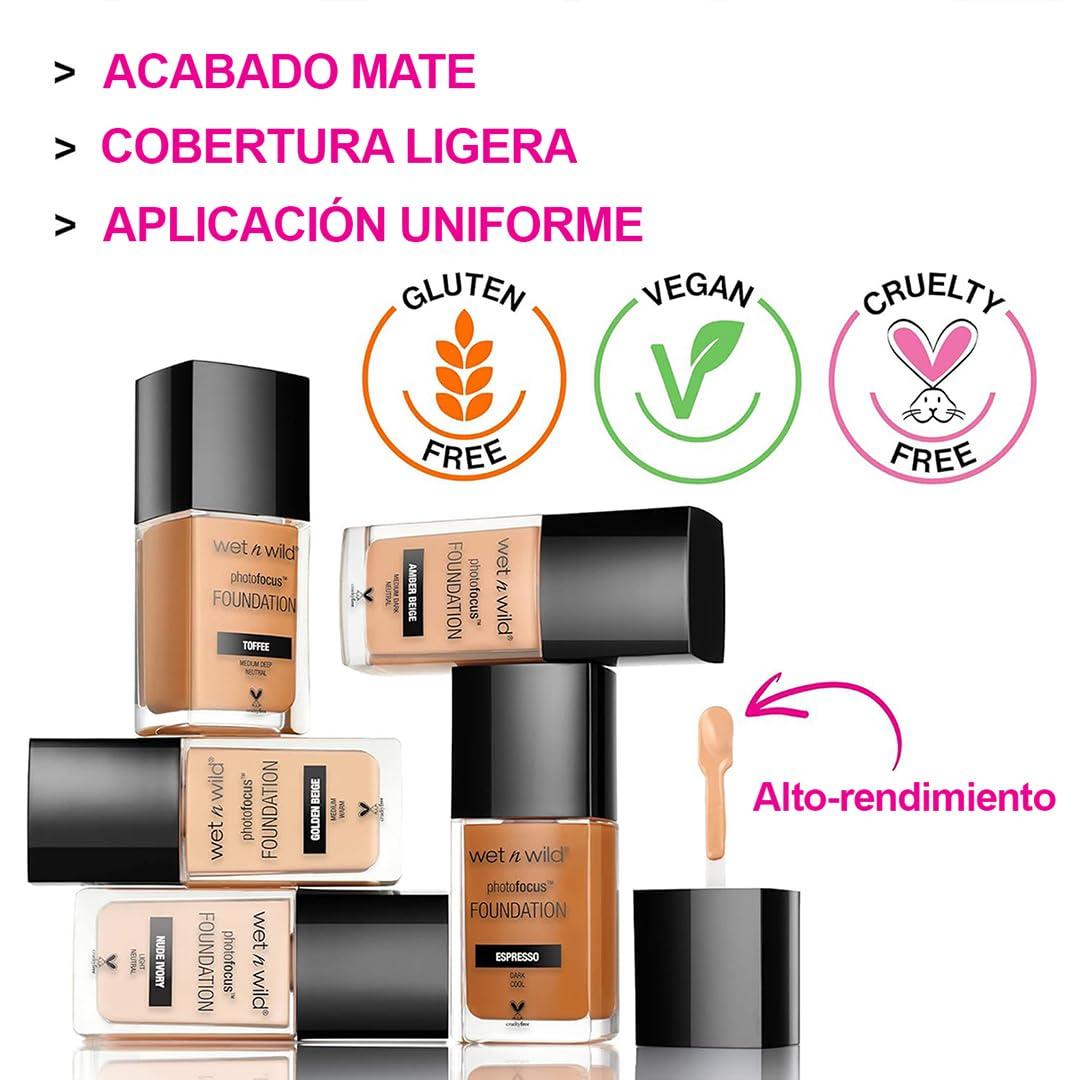 wet n wild Photo Focus Matte Liquid Foundation Golden Beige, Vegan & Cruelty-Free(Soft Beige)