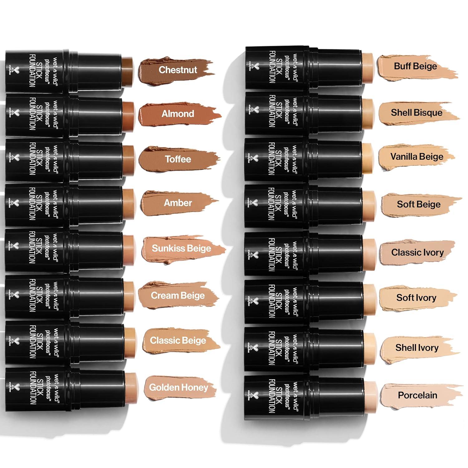 wet n wild Photo Focus Matte Foundation Stick Makeup, Shell Ivory | Vegan & Cruelty-Free(Sunkiss Beige)