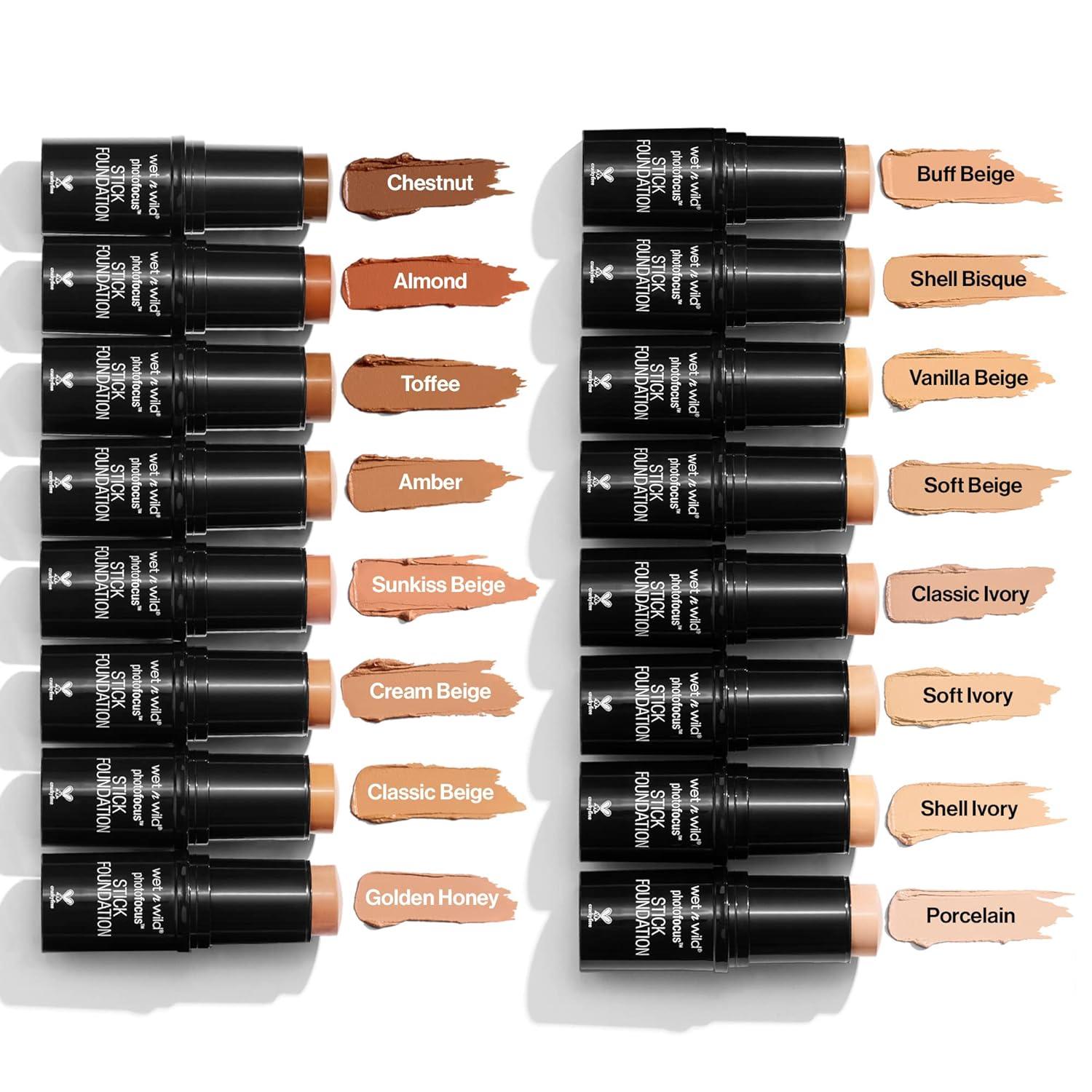 wet n wild Photo Focus Matte Foundation Stick Makeup, Shell Ivory | Vegan & Cruelty-Free(Sunkiss Beige)