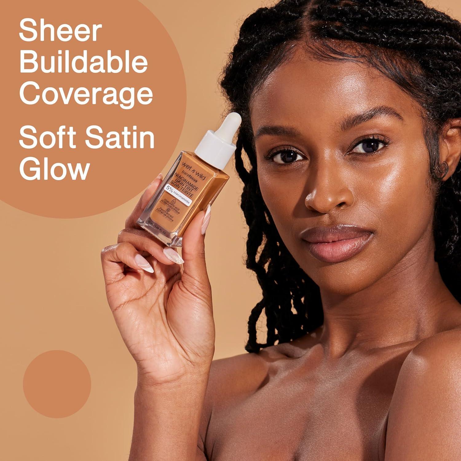 wet n wild Bare Focus Skin Tint, 5% Niacinamide Enriched, Buildable Sheer Lightweight Coverage, Natural Radiant Finish, Hyaluronic & Vitamin Hydration Boost, Cruelty-Free & Vegan – Fair Beige(Deep)