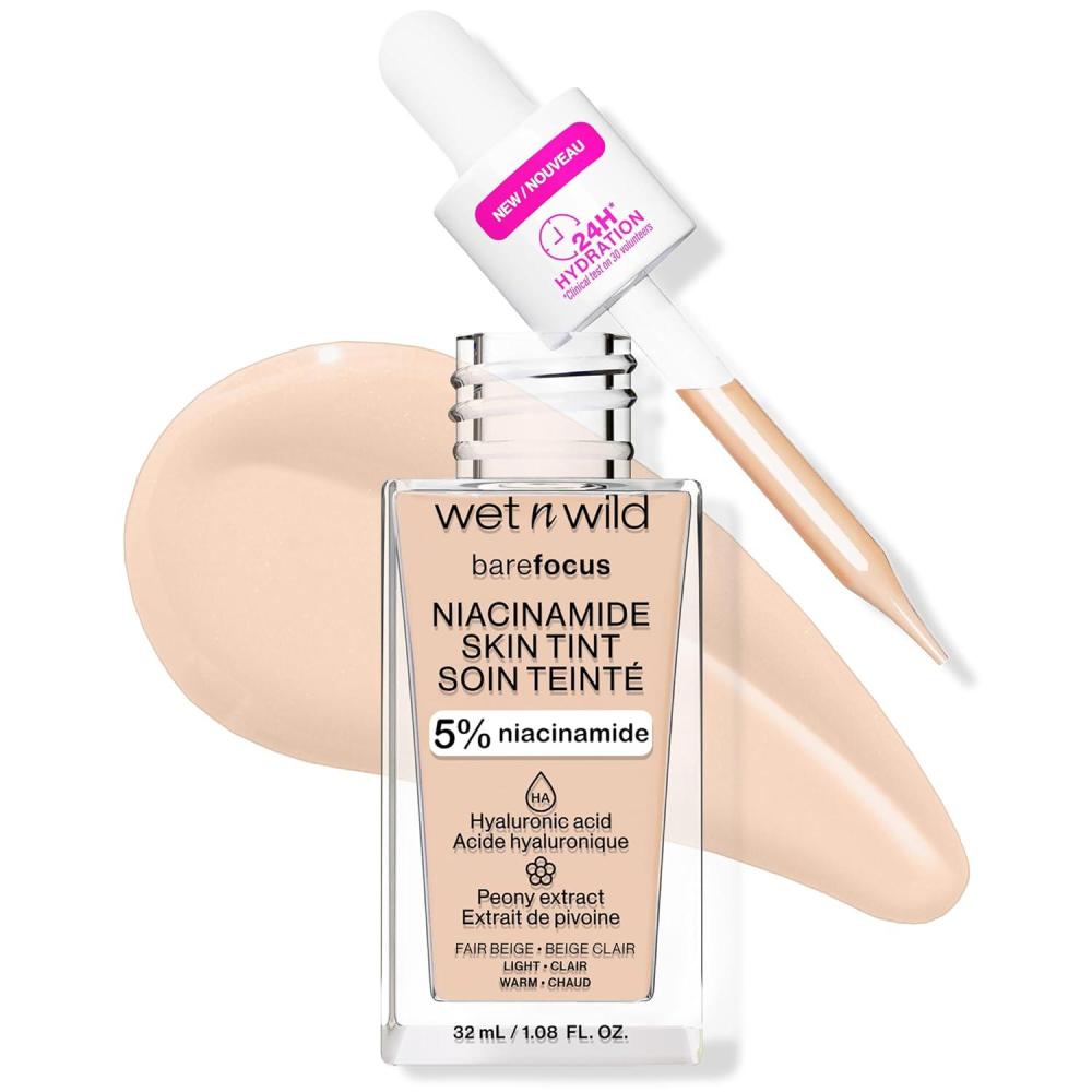 wet n wild Bare Focus Skin Tint, 5% Niacinamide Enriched, Buildable Sheer Lightweight Coverage, Natural Radiant Finish, Hyaluronic & Vitamin Hydration Boost, Cruelty-Free & Vegan – Fair Beige(Fair Beige)