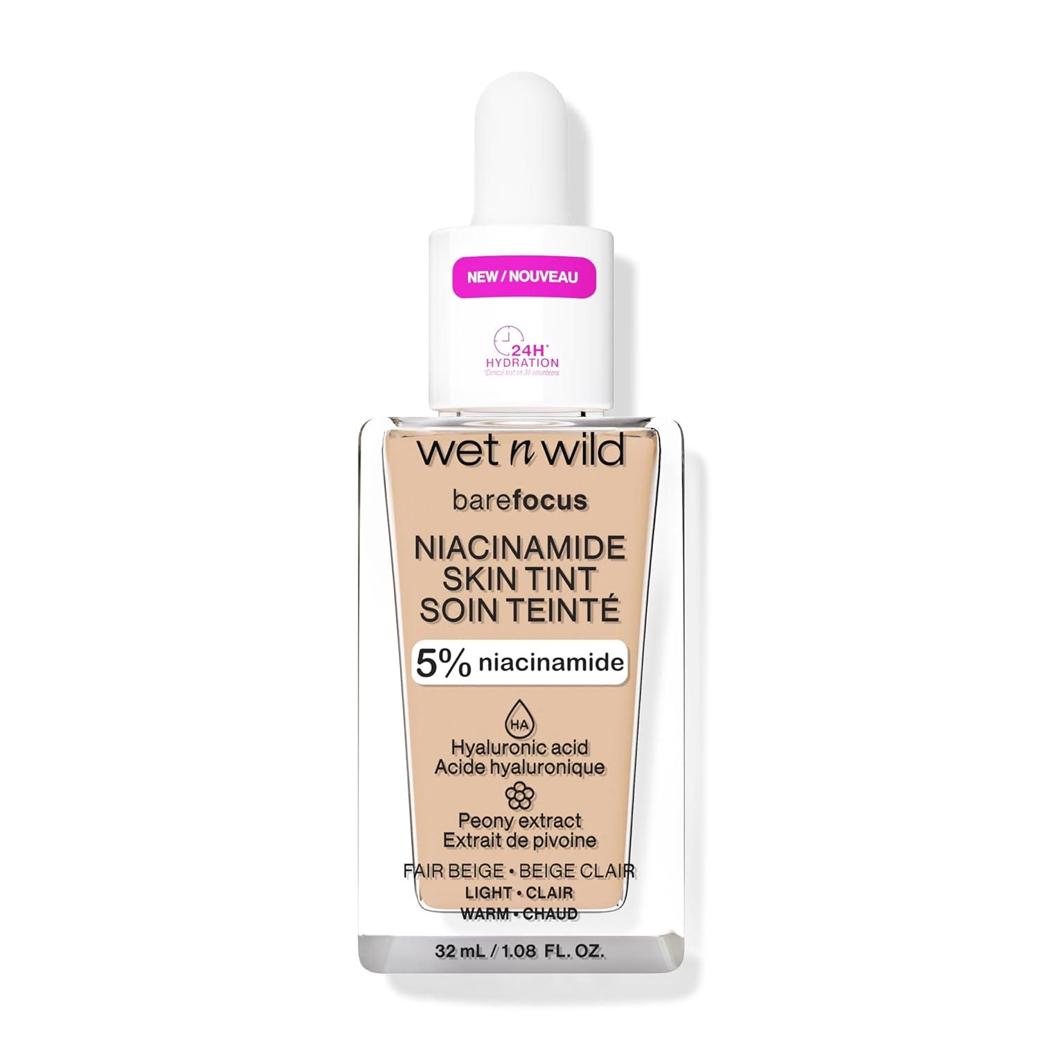 wet n wild Bare Focus Skin Tint, 5% Niacinamide Enriched, Buildable Sheer Lightweight Coverage, Natural Radiant Finish, Hyaluronic & Vitamin Hydration Boost, Cruelty-Free & Vegan – Fair Beige(Fair Beige)