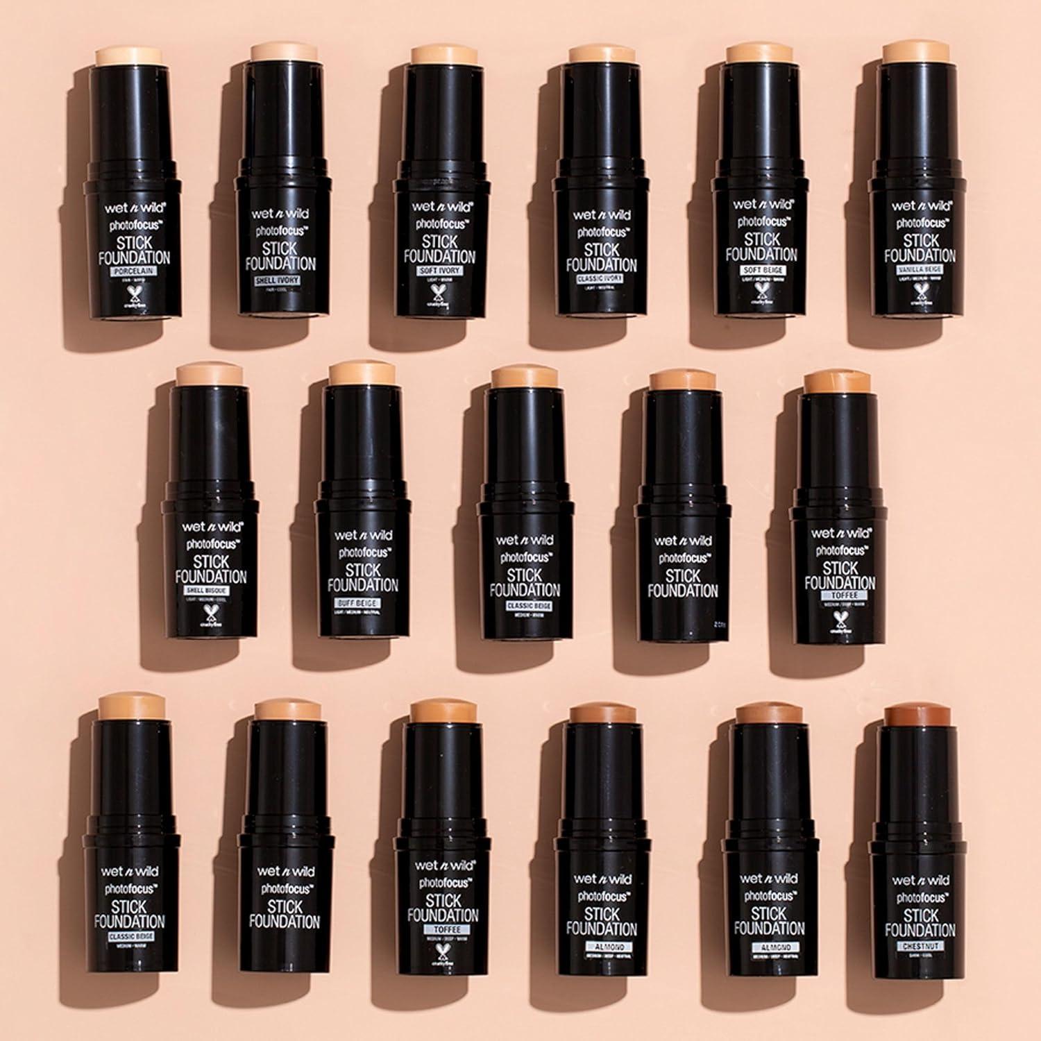 wet n wild Photo Focus Matte Foundation Stick Makeup, Shell Ivory | Vegan & Cruelty-Free(Soft Beige)