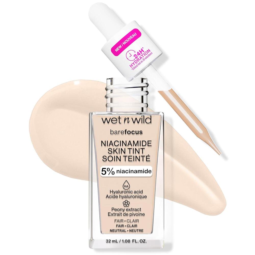 wet n wild Bare Focus Skin Tint, 5% Niacinamide Enriched, Buildable Sheer Lightweight Coverage, Natural Radiant Finish, Hyaluronic & Vitamin Hydration Boost, Cruelty-Free & Vegan – Fair Beige(Fair)