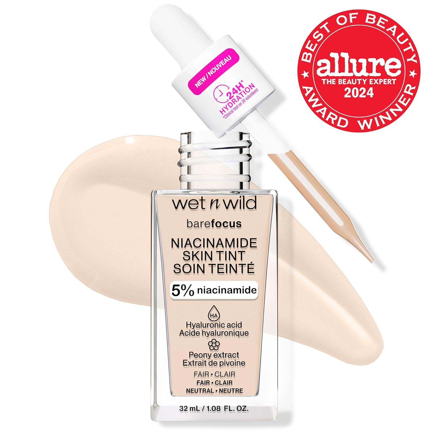 wet n wild Bare Focus Skin Tint, 5% Niacinamide Enriched, Buildable Sheer Lightweight Coverage, Natural Radiant Finish, Hyaluronic & Vitamin Hydration Boost, Cruelty-Free & Vegan – Fair Beige(Fair)
