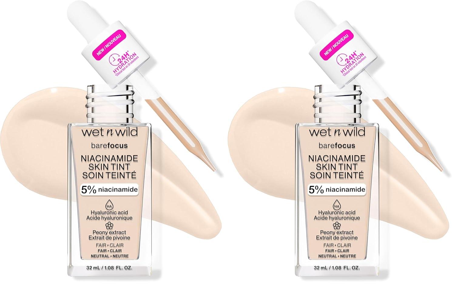 wet n wild Bare Focus Skin Tint, 5% Niacinamide Enriched, Buildable Sheer Lightweight Coverage, Natural Radiant Finish, Hyaluronic & Vitamin Hydration Boost, Cruelty-Free & Vegan – Fair Beige(Fair)