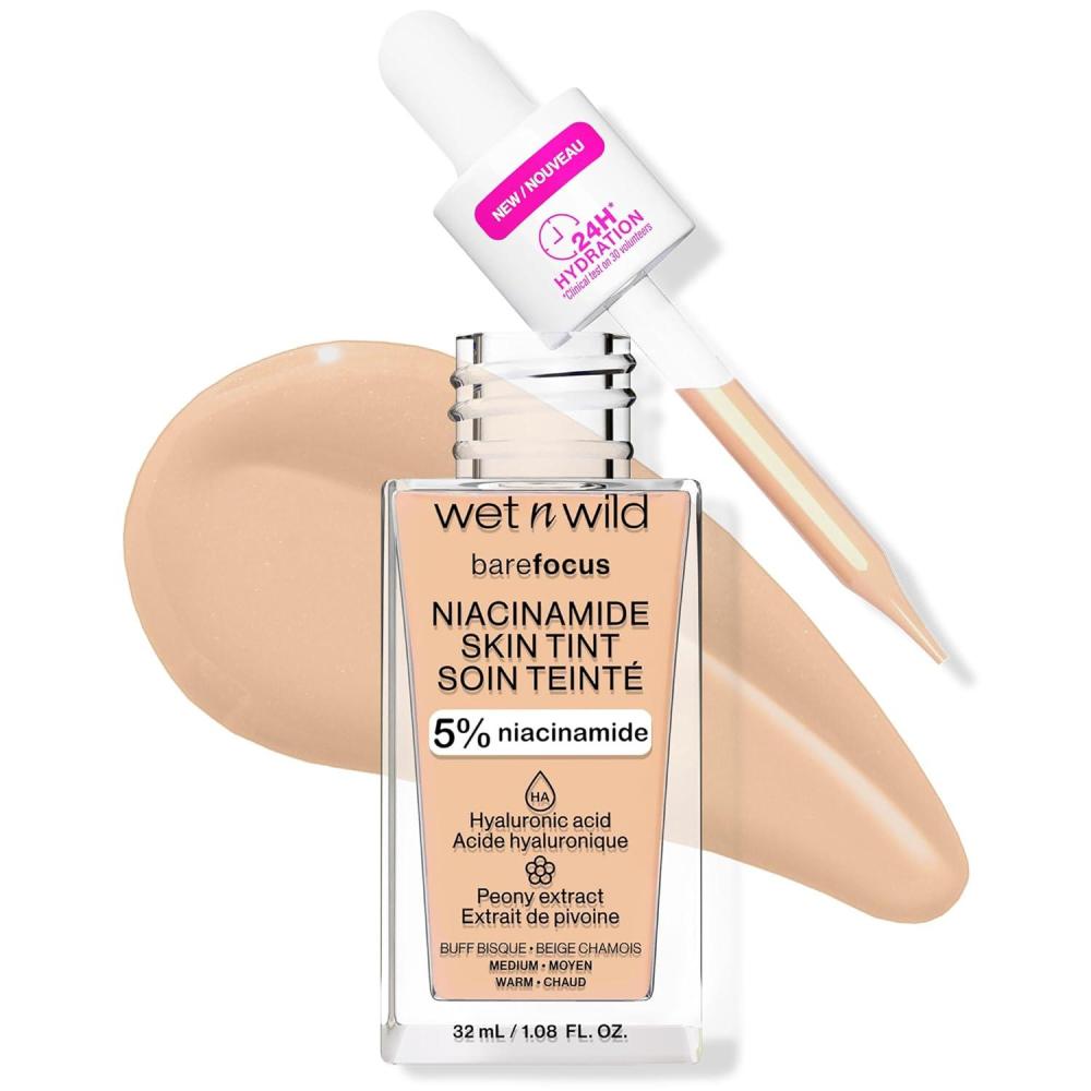 wet n wild Bare Focus Skin Tint, 5% Niacinamide Enriched, Buildable Sheer Lightweight Coverage, Natural Radiant Finish, Hyaluronic & Vitamin Hydration Boost, Cruelty-Free & Vegan – Fair Beige(Buff Bisque)