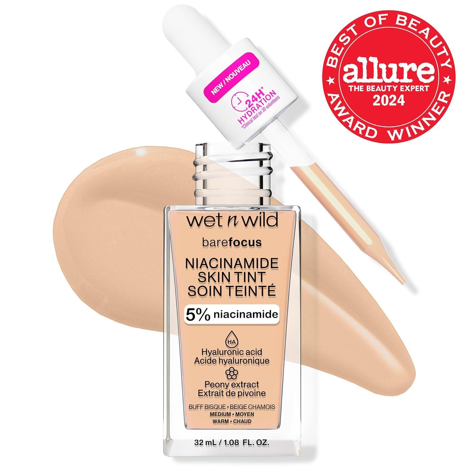 wet n wild Bare Focus Skin Tint, 5% Niacinamide Enriched, Buildable Sheer Lightweight Coverage, Natural Radiant Finish, Hyaluronic & Vitamin Hydration Boost, Cruelty-Free & Vegan – Fair Beige(Buff Bisque)
